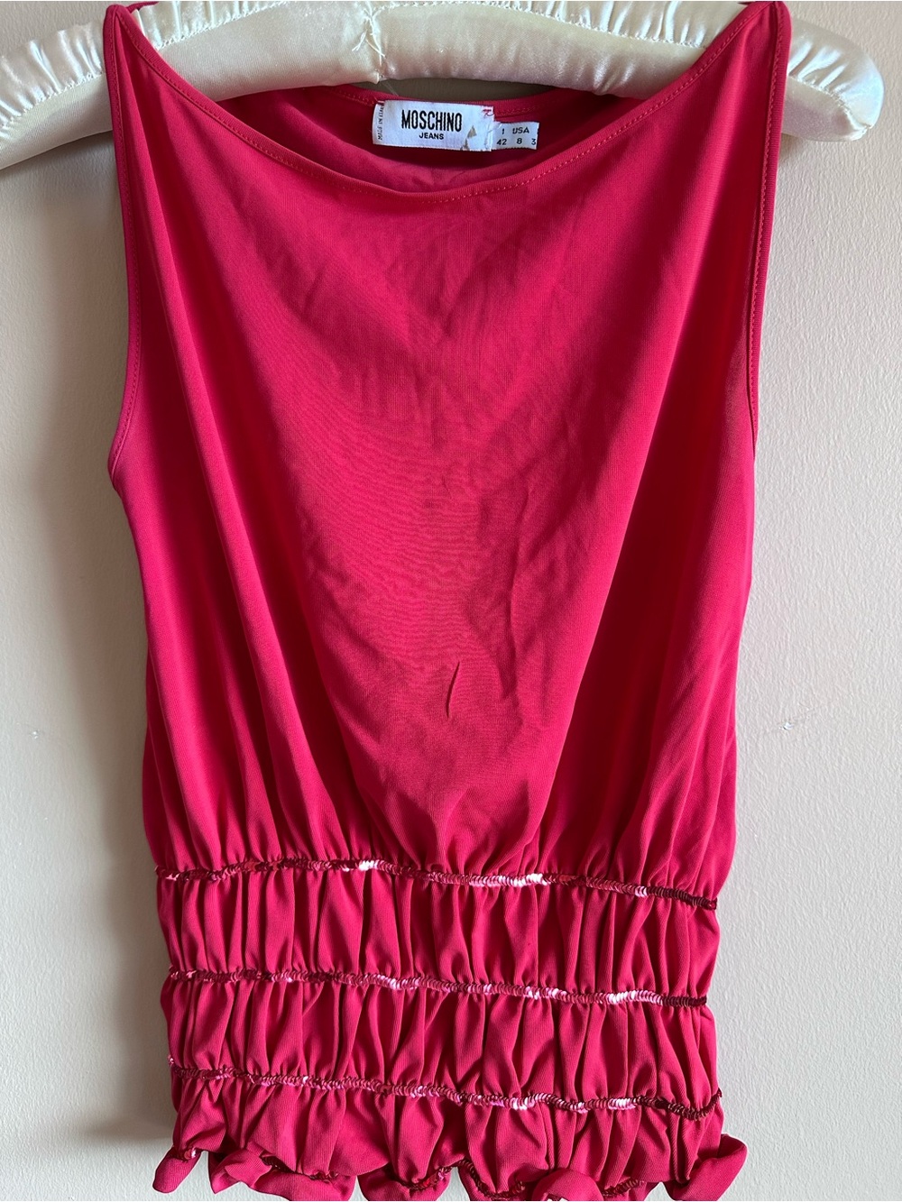 Moschino Hot Pink Sleeveless Ruched Waist Tank Size 6/8.